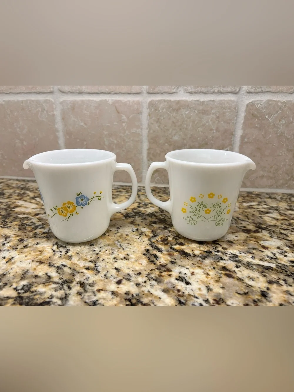 Vintage Pyrex Milk Glass Creamers - Spring Blossom and Butterfly Gold Patterns